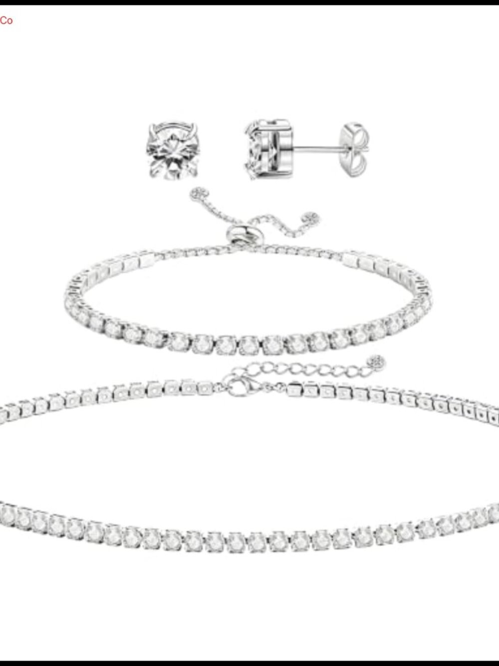 Crystal Jewelry Set Silver Plated Tennis Necklace Bracelet Earrings